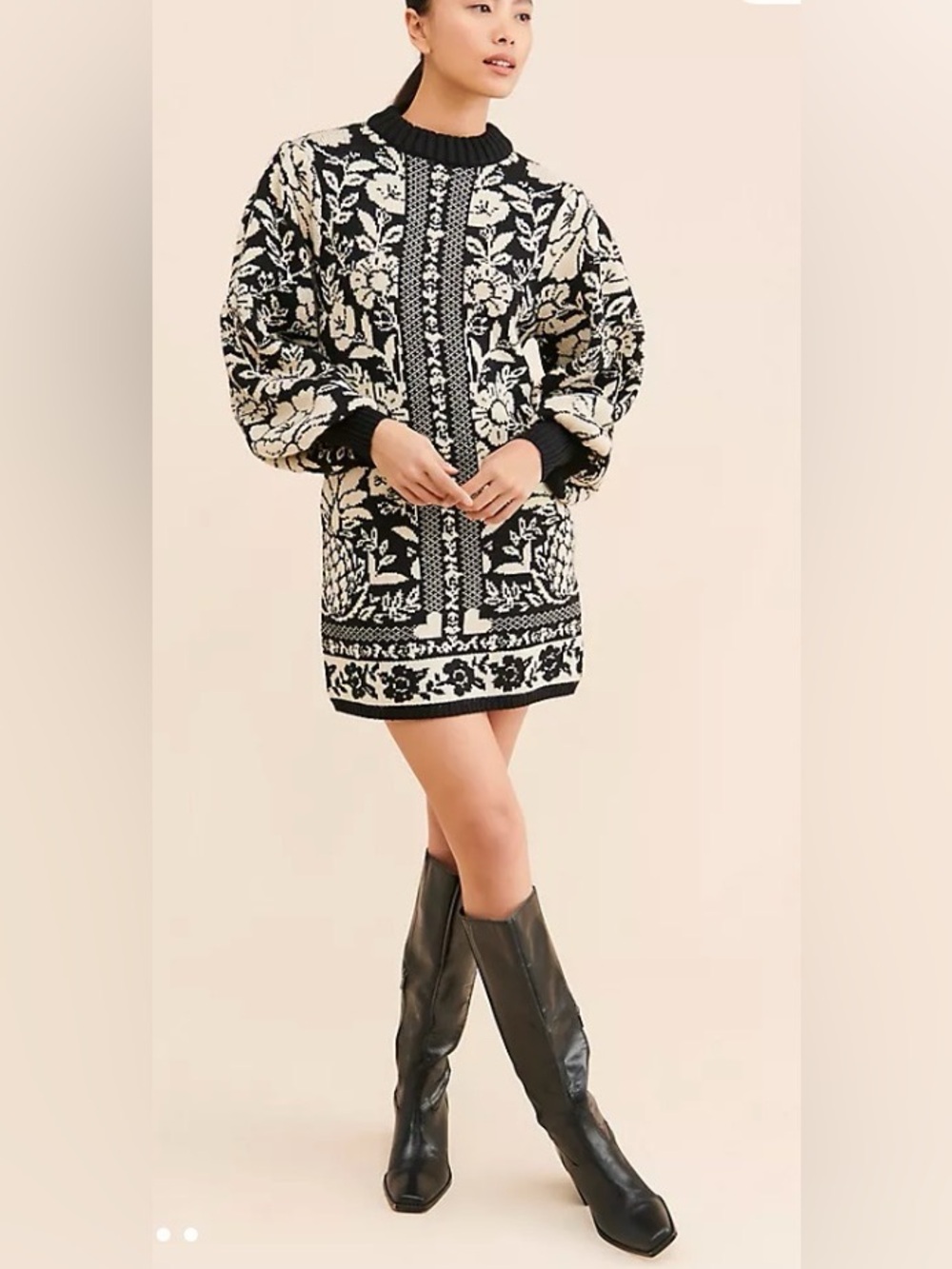 Farm Rio Black and Cream Sweater Dress XL